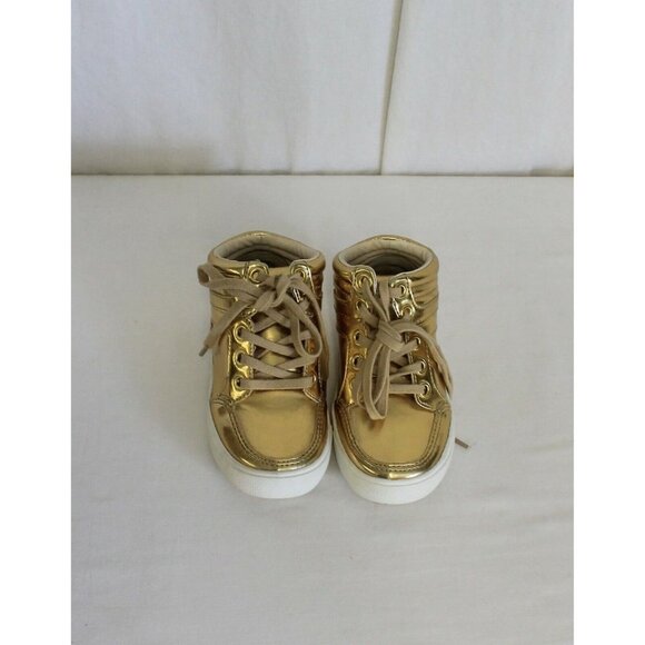 J CREW CREWCUTS GIRLS' MIRROR METALLIC HIGH-TOP SNEAKERS GOLD SIZE K9 Defect - Picture 2 of 7